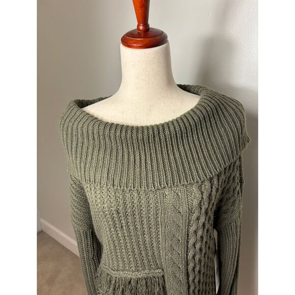 NWT Calvin Klein Chunky Cable Knit Long Sweater Army Green Women's Size Large - Picture 4 of 8